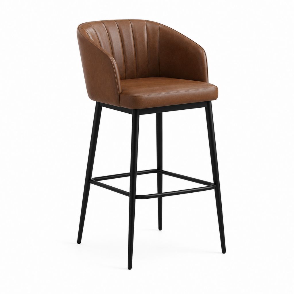 Tabouret de bar marron en cuir synthétique PU avec pieds en acier 100 x 53 x 54 cm