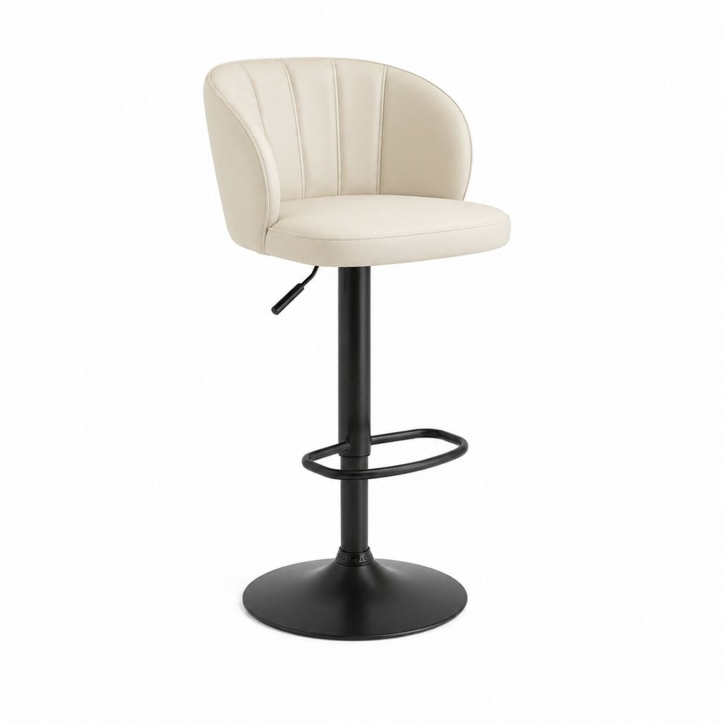 Tabouret de bar réglable pivotant beige en similicuir PU avec base noire 50 x 51 x 90-111 cm