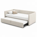 Lit gigogne 2 couchages beige en polyester avec sommier coulissant 90 x 200 cm 215 x 102 x 80 cm