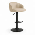 Tabouret de bar réglable beige en similicuir PU avec base ronde en acier noir 50 x 52 x 89-109 cm