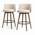 Lot de 2 tabourets de bar beige en polyester bouclette avec pieds en bois d'hévéa 50 x 53 x 98 cm