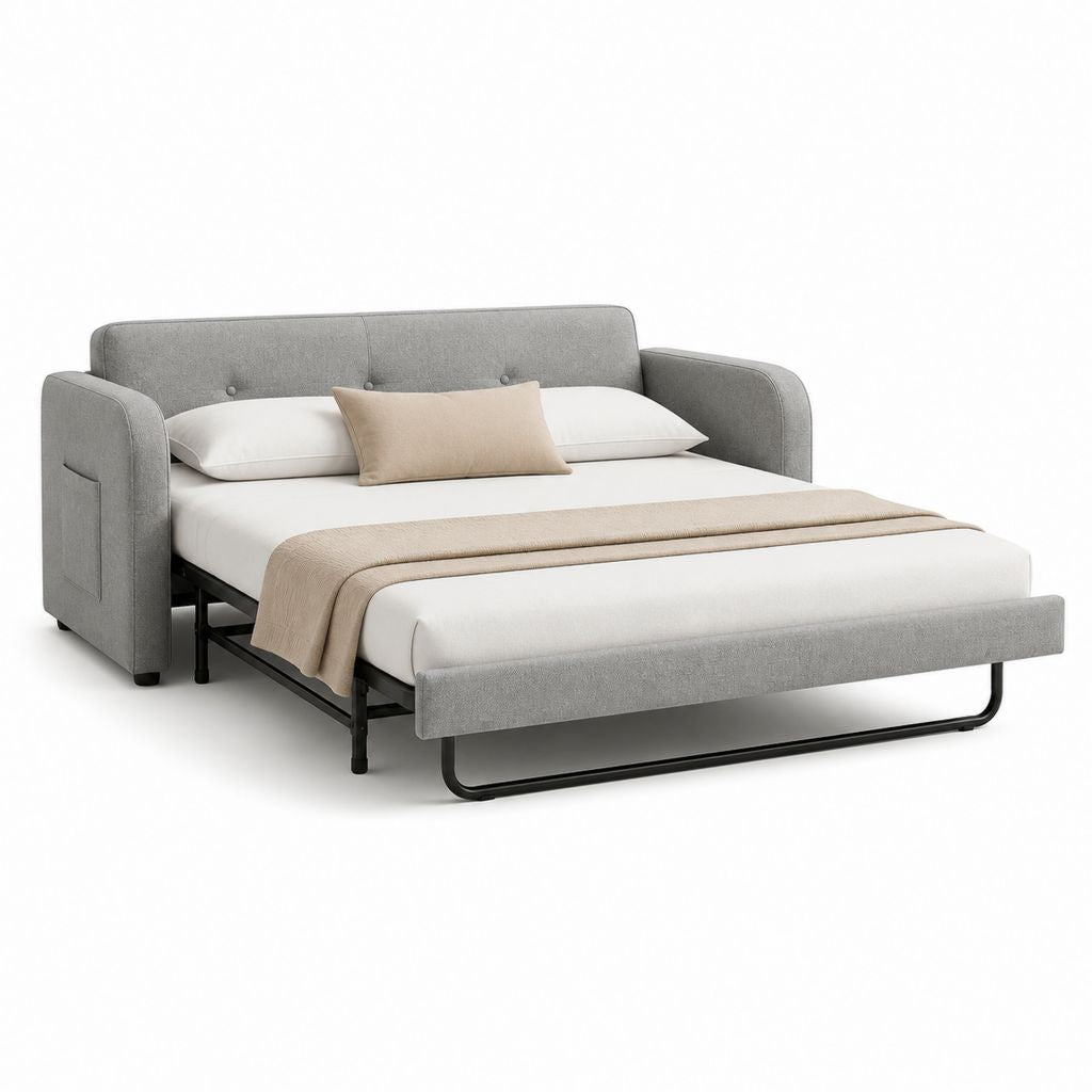Canapé-lit 3 places gris en polyester avec couchage 140 x 190 cm