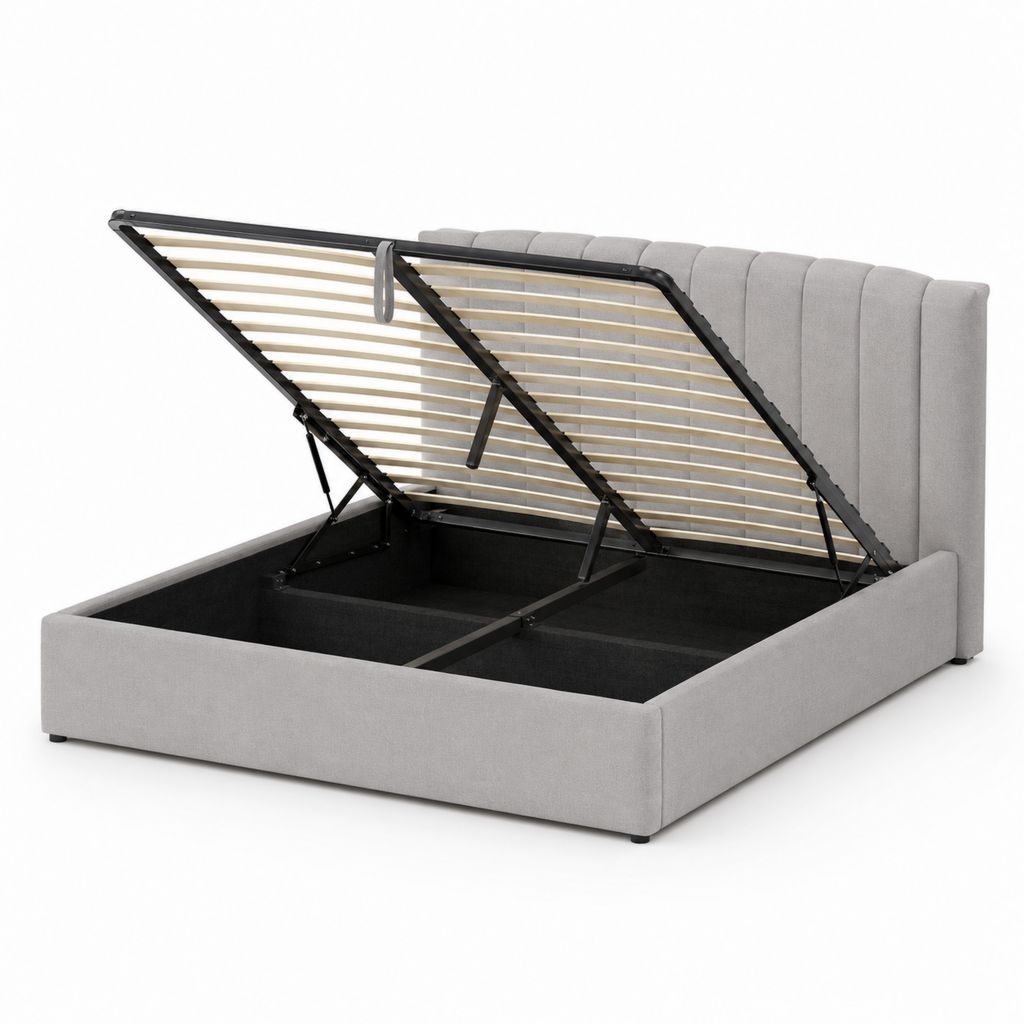 Lit coffre 160 x 200 cm gris clair en polyester avec sommier relevable
