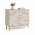 Commode basse 5 tiroirs beige en panneaux MDF rectangulaire 100 x 40 x 85 cm