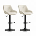 Lot de 2 tabourets de bar réglables crème en similicuir PU avec accoudoirs 52 x 51 x 91-111 cm