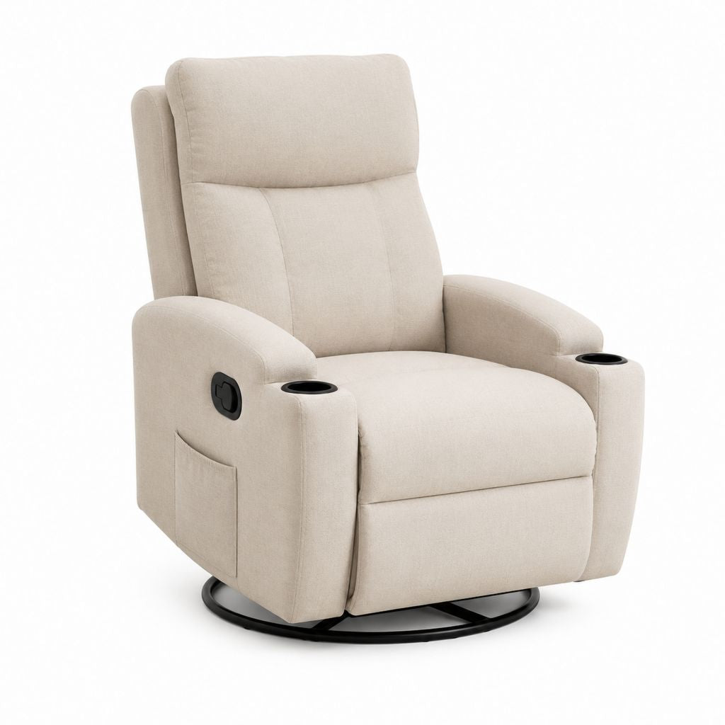 Fauteuil relax inclinable pivotant beige en polyester 85 x 95 x 105 cm
