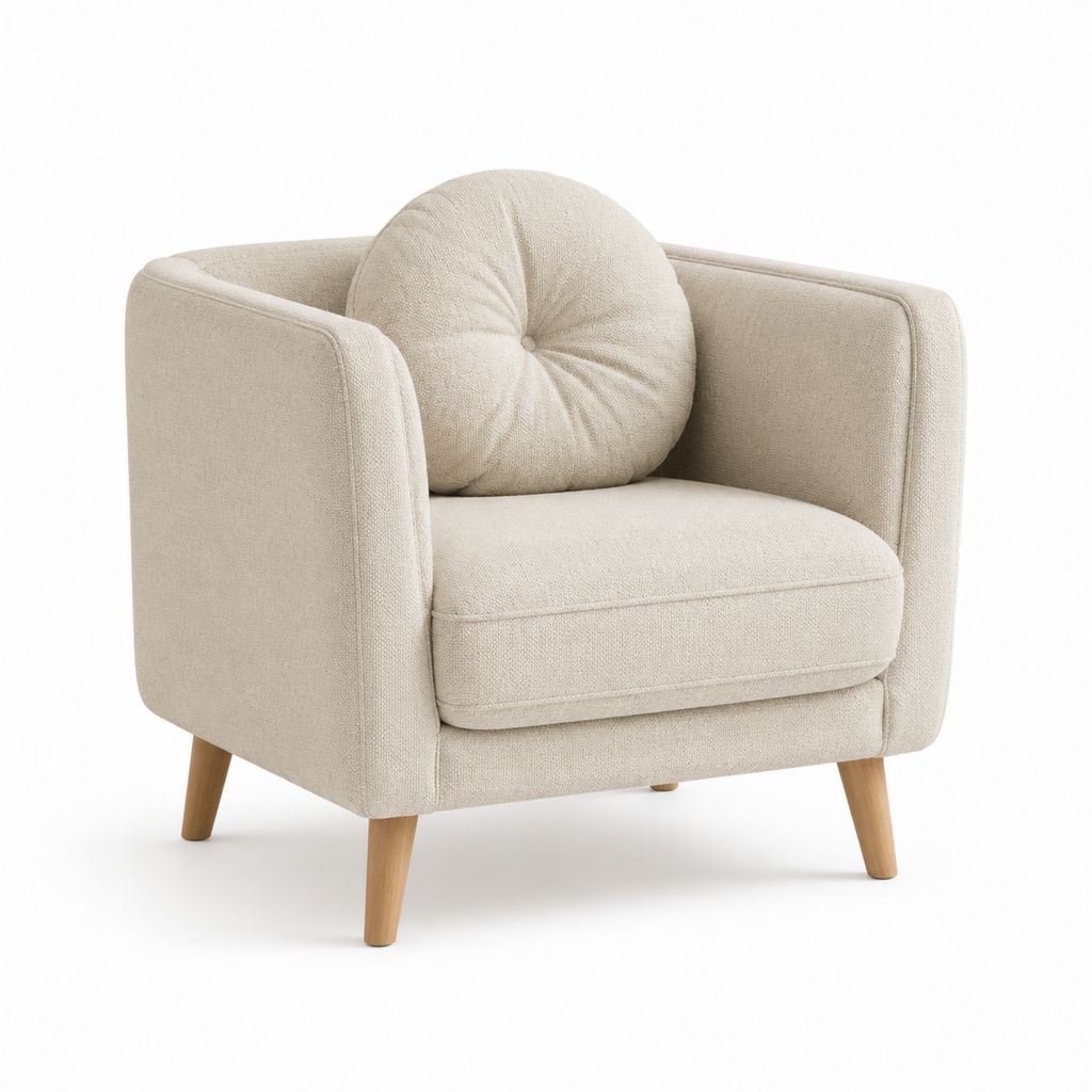 Fauteuil lounge beige en polyester bouclette avec coussin rond 78 x 76 x 82 cm