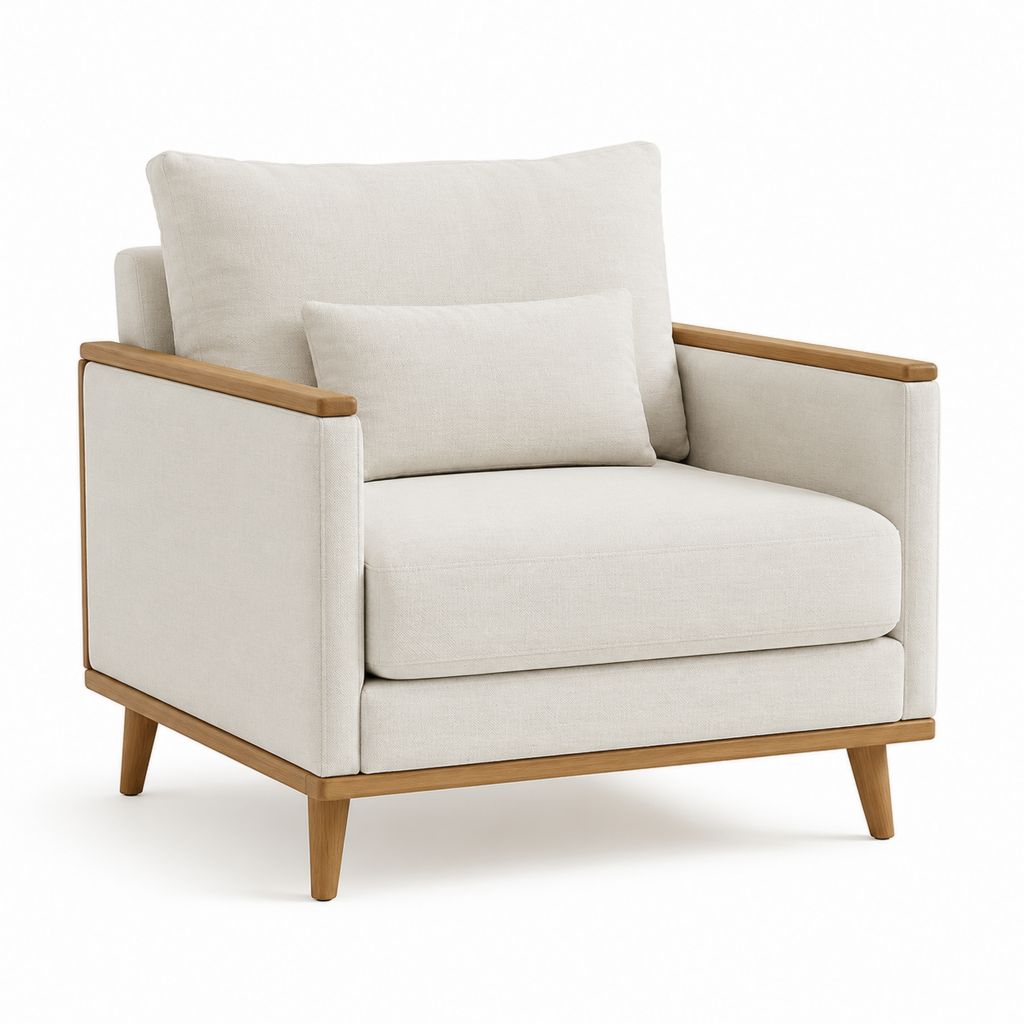 Fauteuil carré crème en polyester et bois massif 90 x 86 x 90 cm