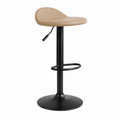 Tabouret de bar réglable beige en PU à dossier incurvé avec piètement rond en acier noir H 84-105 cm