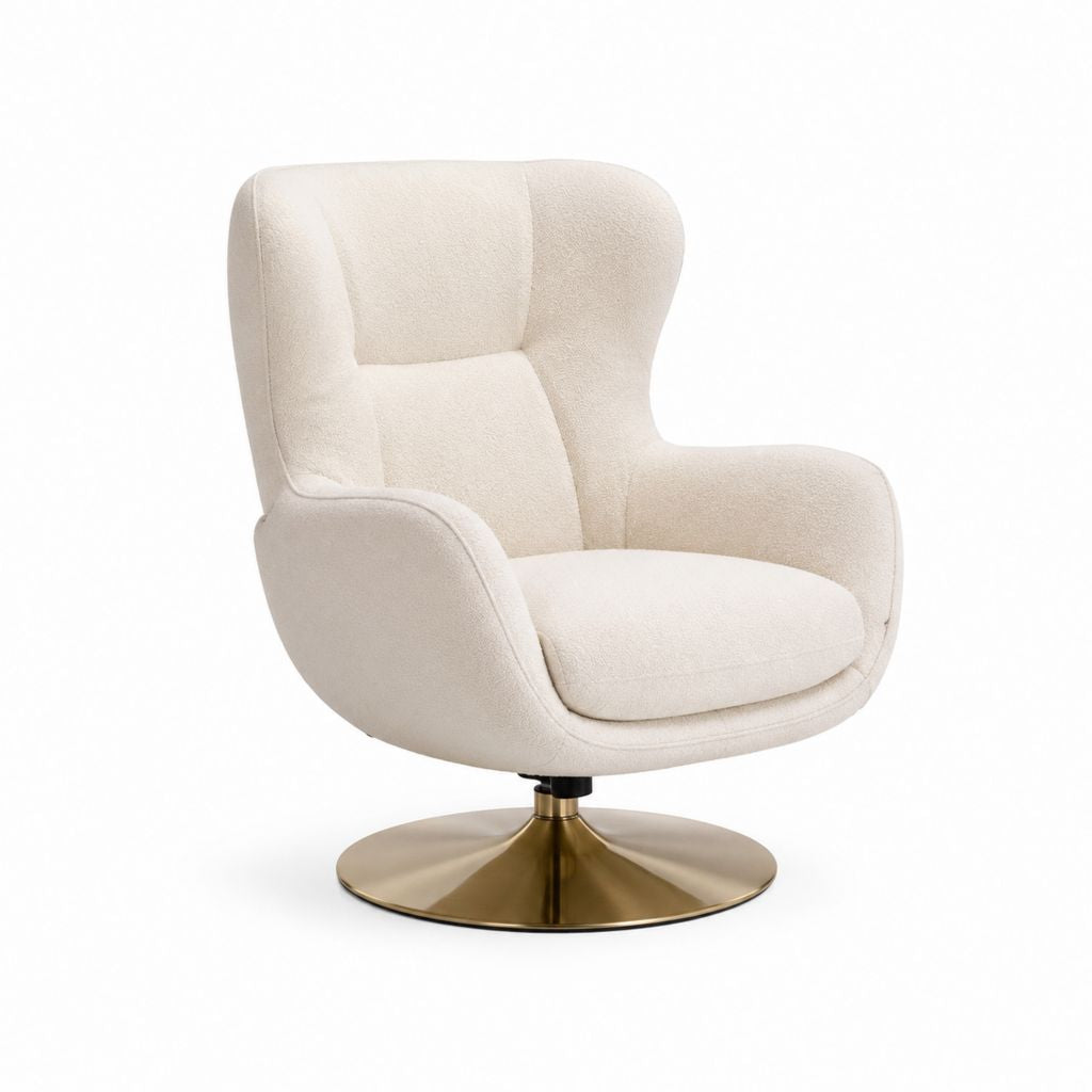 Fauteuil pivotant beige en polyester bouclette avec base ronde en acier 76 x 78 x 82 cm