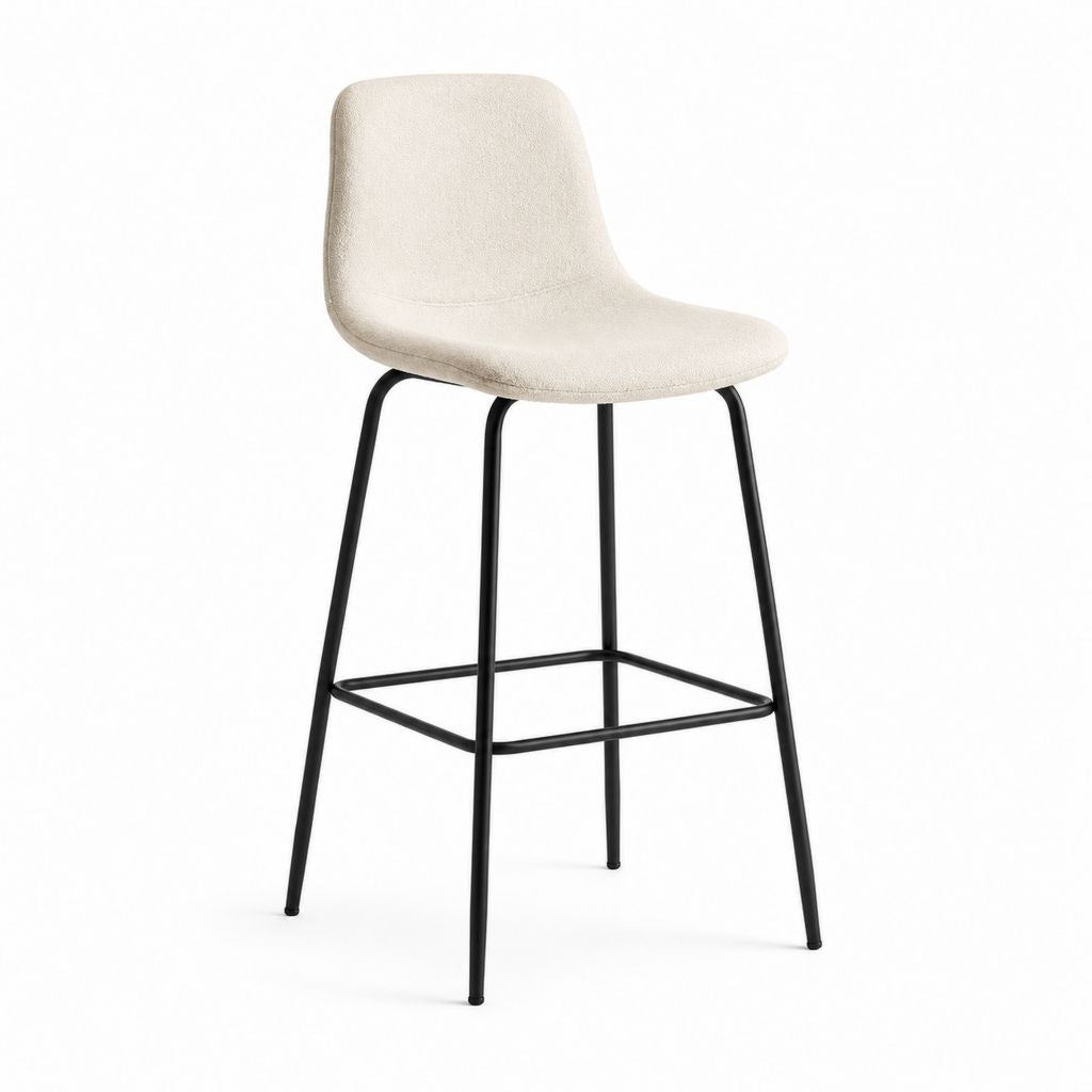 Tabouret de bar beige en polyester bouclette avec structure en acier noir 47 x 52 x 96 cm