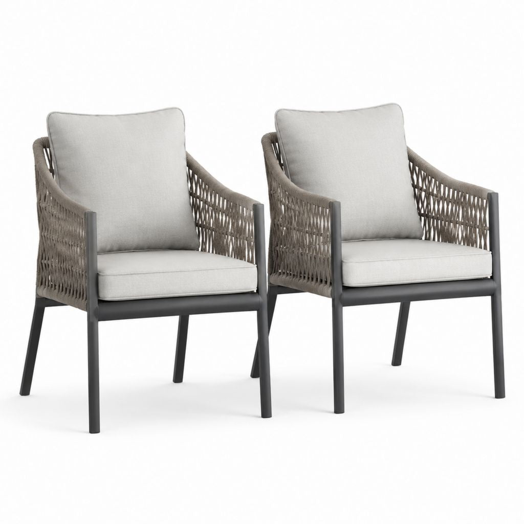 Lot de 2 fauteuils de jardin gris en aluminium et corde polypropylène 60 x 62 x 85 cm