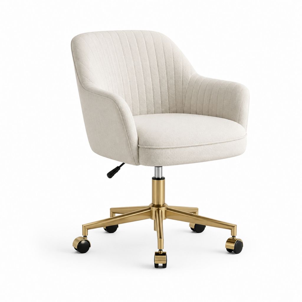 Chaise de bureau pivotante beige en polyester avec accoudoirs 60 x 60 x 82-92 cm