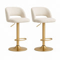 Lot de 2 tabourets de bar réglables pivotants beige en polyester bouclette avec piètement acier doré 48 x 50 x 85-106 cm