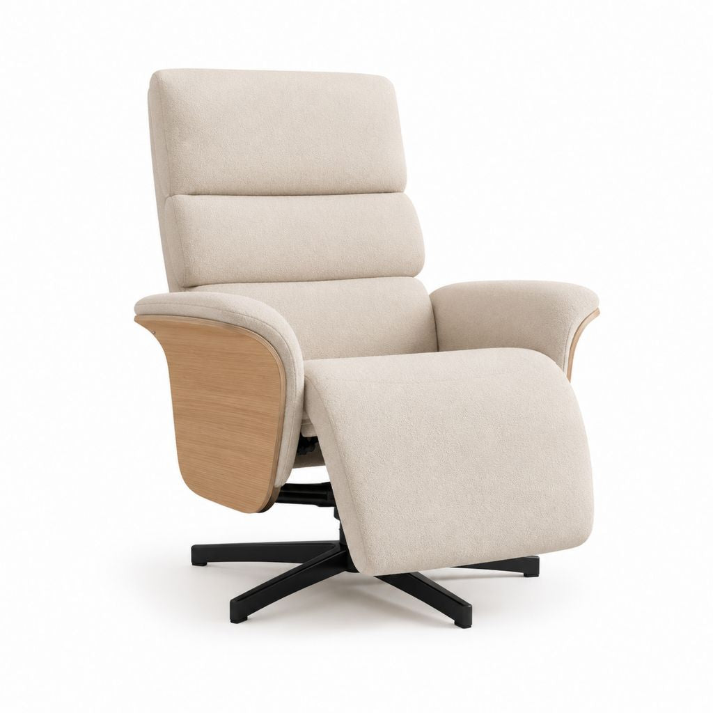 Fauteuil relax inclinable pivotant beige en polyester et contreplaqué 83 x 90 x 108 cm