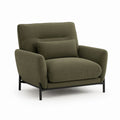 Fauteuil de salon enveloppant vert olive en polyester sur piètement acier 85 x 82 x 85 cm