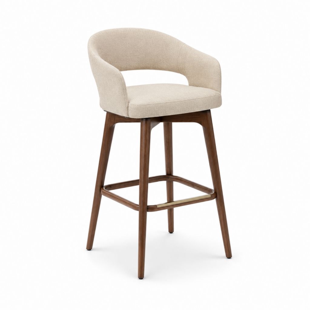 Tabouret de bar avec accoudoirs beige en polyester et bois massif 52 x 55 x 104 cm