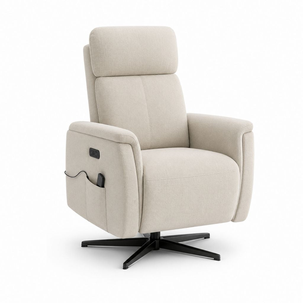 Fauteuil relax électrique pivotant beige en polyester 76 x 90 x 105 cm