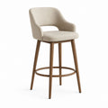 Tabouret de bar avec accoudoirs beige en polyester et bois massif hauteur d’assise 75 cm
