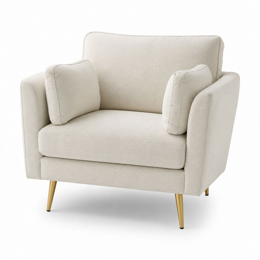 Fauteuil de salon carré crème en polyester avec pieds en acier 92 x 82 x 86 cm