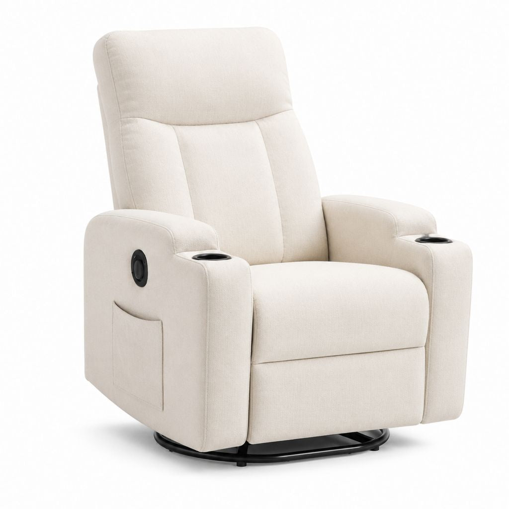 Fauteuil relax inclinable pivotant beige en polyester avec porte-gobelets 90 x 95 x 102 cm