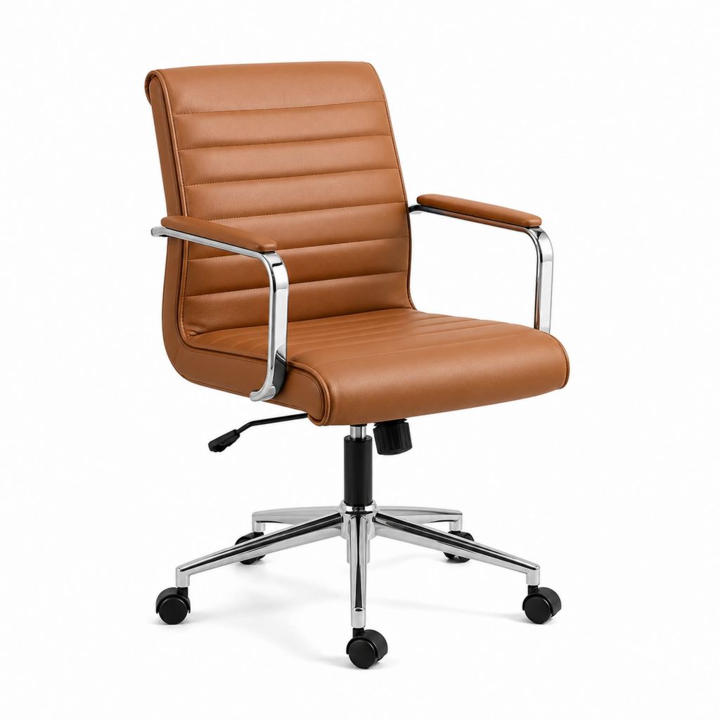 Chaise de bureau pivotante marron en similicuir PU avec accoudoirs et roulettes 60 x 60 x 104-114 cm