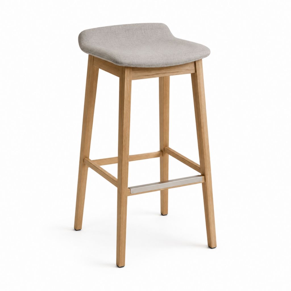 Tabouret de bar gris clair en chêne massif avec assise rembourrée 48 x 52 x 98 cm