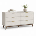 Commode basse 6 tiroirs blanc cassé en MDF 150 x 45 x 80 cm