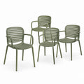 Lot de 4 chaises de jardin avec accoudoirs vert olive en polypropylène 55 x 57 x 80 cm