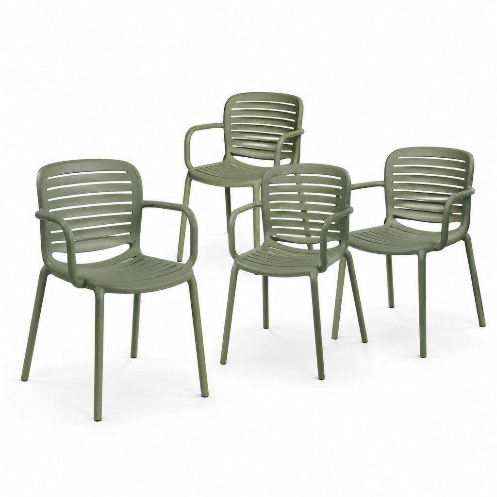 Lot de 4 chaises de jardin avec accoudoirs vert olive en polypropylène 55 x 57 x 80 cm